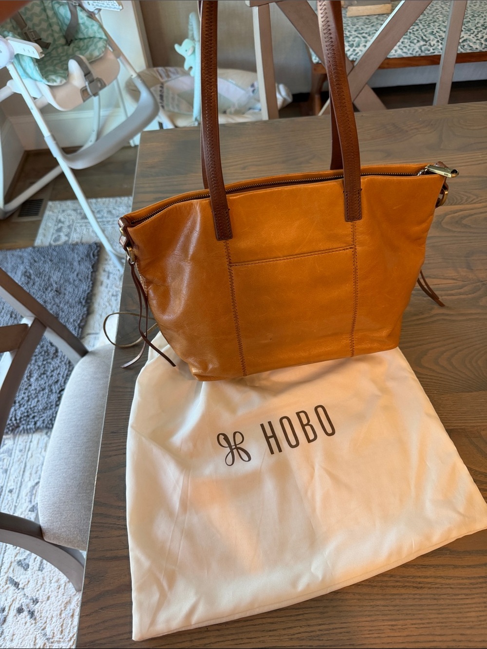HOBO Chestnut Leather Hobo Tote with Dual Top Straps